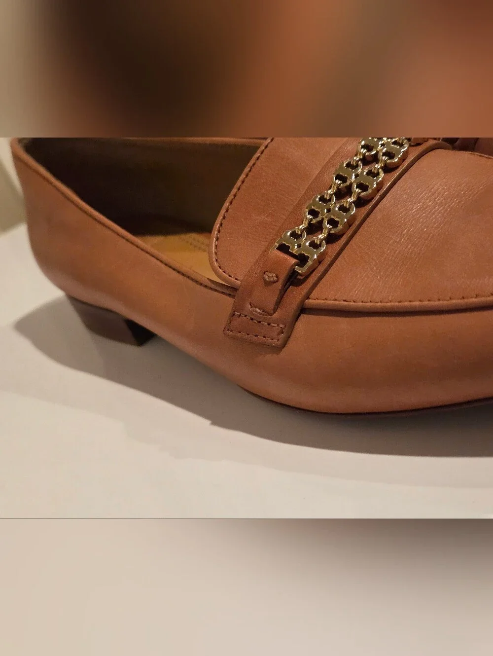 Tory Burch Gemini Link Leather Loafers Tan/light Brown Gold Hardware Size 7.5
